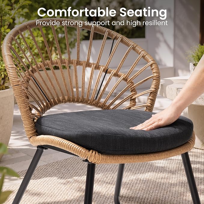 9 Piece Aluminum Outdoor Dining Set with Rattan Patio Chairs | 83" Large Rectangle Dining Table with Umbrella Hole, 8 Shell Shaped Side Chairs with Black Cushions for Backyard Garden Deck