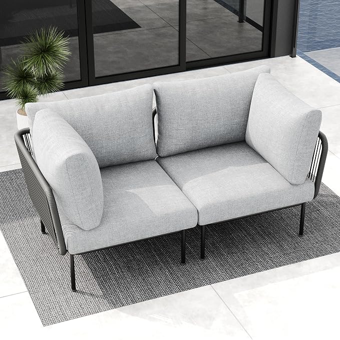 LayinSun 2 Pieces Aluminum Patio Furniture Set, Modern Modular Sectional Corner Chairs and Upgrade Thickness Cushion
