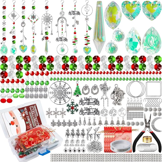 500pcs Sun Catcher Kit, DIY Crystal Craft Hanging Window Christmas Decor | Crystal Suncatcher Kit, DIY Crystal Hanging Prism for Window/Garden, Christmas Tree Decor, Craft Gift for Adult with Tutorial