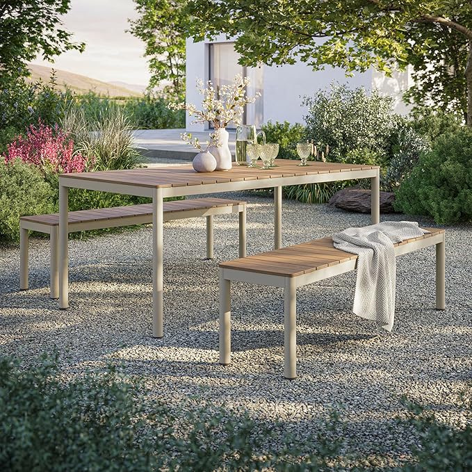 Modway Finn 71 Inch Outdoor Patio Dining Set for 6 People in Natural