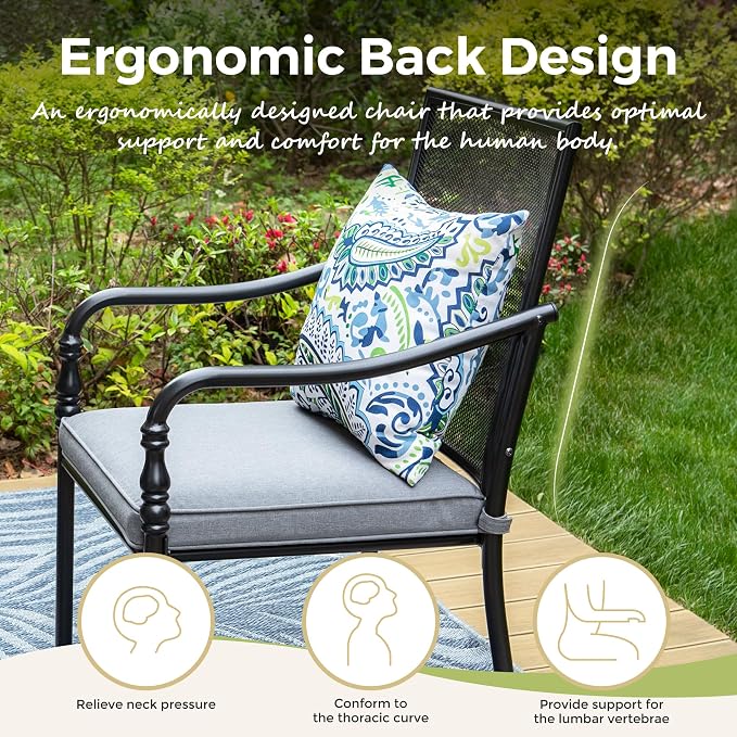 MIXPATIO 5 Piece Patio Metal Dining Set, Outdoor Table and Chairs for 4, Powder-Coating Steel Chairs with 4" Thickened Cushions, 42" Round Table with 1.57" Umbrella Hole for Deck, Backyard