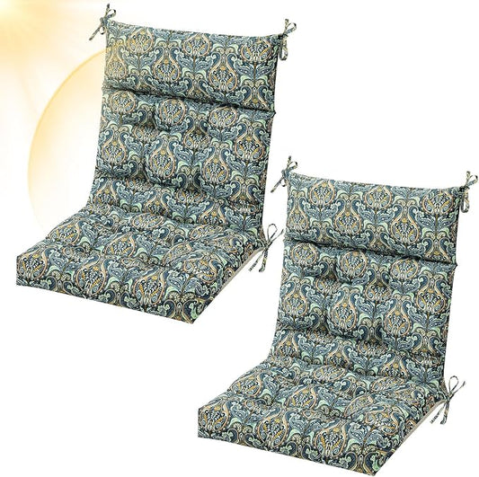Sintuff 2 Pcs 44 x 21 x 4 Patio Chair Cushions Outdoor Chair Cushions Seat/Back Tufted Pillow with Ties All Weather Replacement Indoor Patio Furniture Outdoor Furniture (Pattern,Blue Vintage Flower)