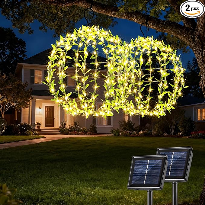 Joomer Solar Ball Lights Outdoor, 2Pack 13 & 11in Total 264 LED, Warm White | Solar Powered Hanging Globe Metal Sphere Lights, 8 Modes Waterproof with Hooks for Patio Garden Gazebo Decorative Tree Decor