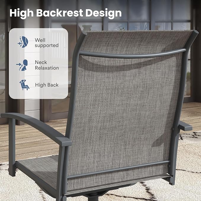 VICLLAX 7 Pieces Patio Dining Set for 6, 47.1" Round Outdoor Table and Chairs (4 Patio Fixed Chairs and 2 Swivel Chairs) for Deck Garden, Dark Grey