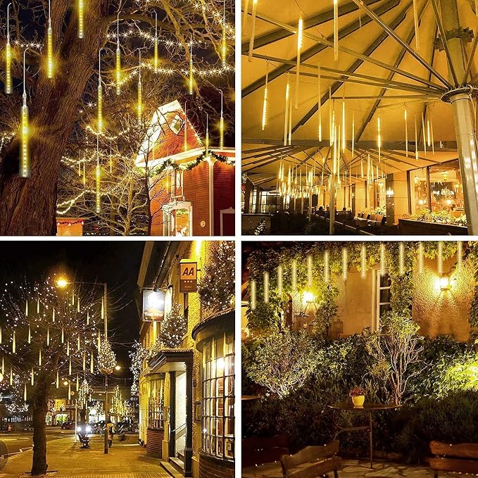 JMEXSUSS 2 Pack Warm White Solar Meteor Shower Lights | 16 Tube 288 LED Meteor Christmas Lights, Solar Christmas Lights Outdoor Waterproof for Tree Christmas Decorations