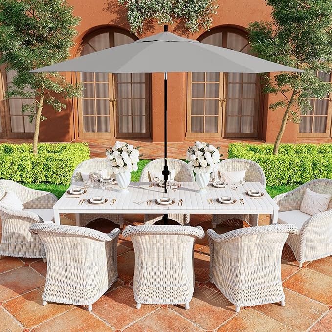 California Umbrella 11Ft Premium Sunbrella Patio Umbrella, Hand-Crank, Tilt-Collar, Black Frame, Granite Fabric