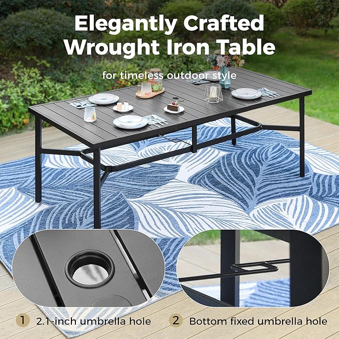 MIXPATIO 9 Pieces Outdoor Patio Dining Set, Wicker Patio Table and Chairs Set of 8, Swivel Wicker Chairs with 3.2" Cushion and 83"x40" Rectangular Table with Umbrella Hole for Yard, Porch, Beige