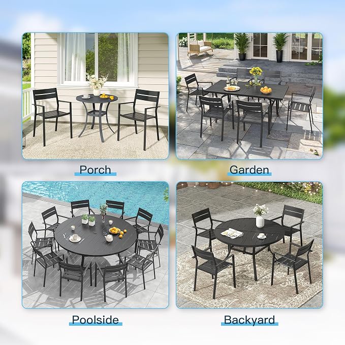 VICLLAX Patio 3 Pieces Outdoor Bistro Table Set, Wrought Iron Metal Furniture with 28" Square Table and 2 Stackable Chairs, Patio Dining Set for Patio, Lawn, Garden, Porch, Black