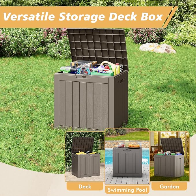 Fancyango 32 Gallon Outdoor Deck Box Waterproof, 2 Packs Storage Box for Patio, Resin Storage Bench Lockable for Garden Tools, Package Delivery, Grey