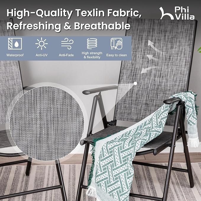PHI VILLA Outdoor Patio Dining Set with 10ft Umbrella for 4, Outdoor Table Chairs Set with Adjustable Folding Patio Chair for Garden (No Umbrella Base)