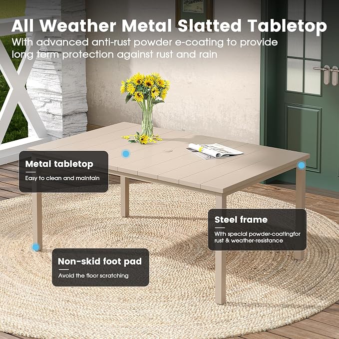 DIFY 7 Pieces Outdoor Patio Dining Set for 6, Swivel Dining Chairs with Sandshell Textilene and 63" Sandshell Rectangle Metal Dining Table, Outdoor Table and Chairs for Lawn Garden Backyard Deck