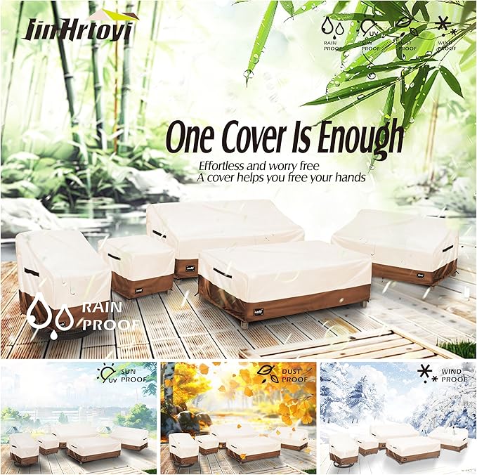 JinHrtoyi Patio Square Table Cover,22Wx22Dx18H Inches 100% Waterproof Heavy Duty Outdoor Coffee Table Cover,Beige&Brown Modern Style Outdoor Furniture Covers