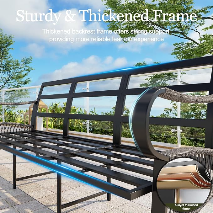 11 Pieces Patio Conversation Sets, All-Weather Metal Swivel Rocking Chairs with Rope Furniture Set, Outdoor Sofa Couch for Deck, Porch, Garden, Backyard, Poolside (Gray Cushions)