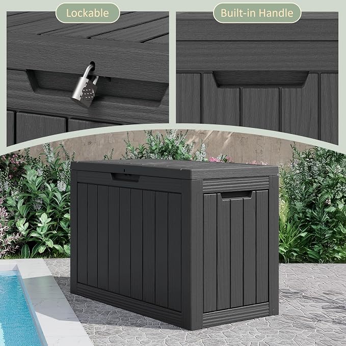 KAMABOKO 50 Gallon Outdoor Storage Box, All-Weather Resin Deck Box Outdoor Waterproof with Lockable Lid for Patio Cushions, Package Deliveries, Garden Tools, Pool Supplies, Grey