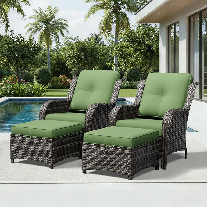 Joyside 4 Piece Wicker Patio Furniture Set, Rattan Patio Chairs with High Back, Deep Seating, Wide Armrest, Thickened Cushions, Outdoor Furniture for Deck, Porch Use