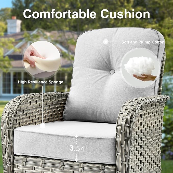 Outdoor Patio Furniture Sets,9 PCS Patio Conversation Set Outside Rattan Sectional Sofa with 42 in Fire Pit Table Wicker Rocking Chair Coffee Table Fit Backyard Porch Garden Poolside Balcony