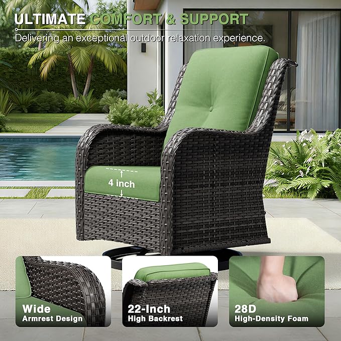 Joyside Swivel Patio Chairs Set of 2, Wicker Patio Furniture with High Back, Deep Seating, Wide Armrest, Thickened Cushions, Outdoor Rattan Furniture for Deck, Porch Use