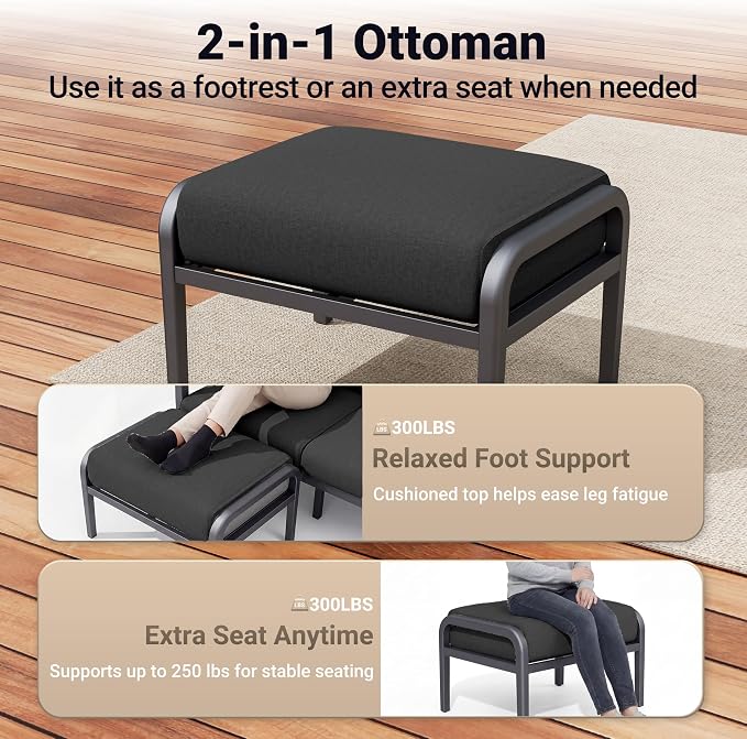 Aluminum Outdoor Patio Furniture Set, 6-Piece Outdoor Sofa with 5.1" Thick Cushions, Swivel Rocking Chairs, Outdoor Couch with Ottomans, for Porch, Garden, Black