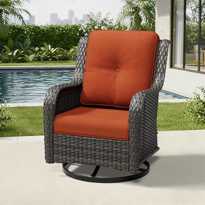 Joyside Outdoor Swivel Rocker Patio Chairs, Wicker Patio Furniture with High Back, Deep Seating, Wide Armrest, Thickened Cushions, Outdoor Rattan Furniture for Deck, Porch Use