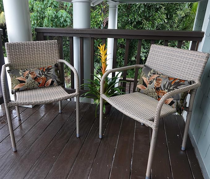Indoor/Outdoor Polyester Fabric Lumbar Pillow Cover, All-Weather Waterproof Rectangular Cushion Case for Patio Furniture, 16 x 24 Set of 2 - Tropical-64