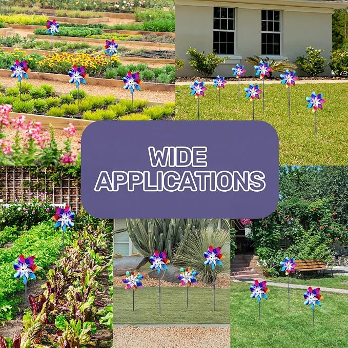 BATTIFE Preassembled Reflective Pinwheels for Yard & Garden, Color, 10 Pack | Sparkly Reflective Material Spinner, Spins Best in Steady Wind, Animal-Deterrent Results Vary by Placement and Conditions