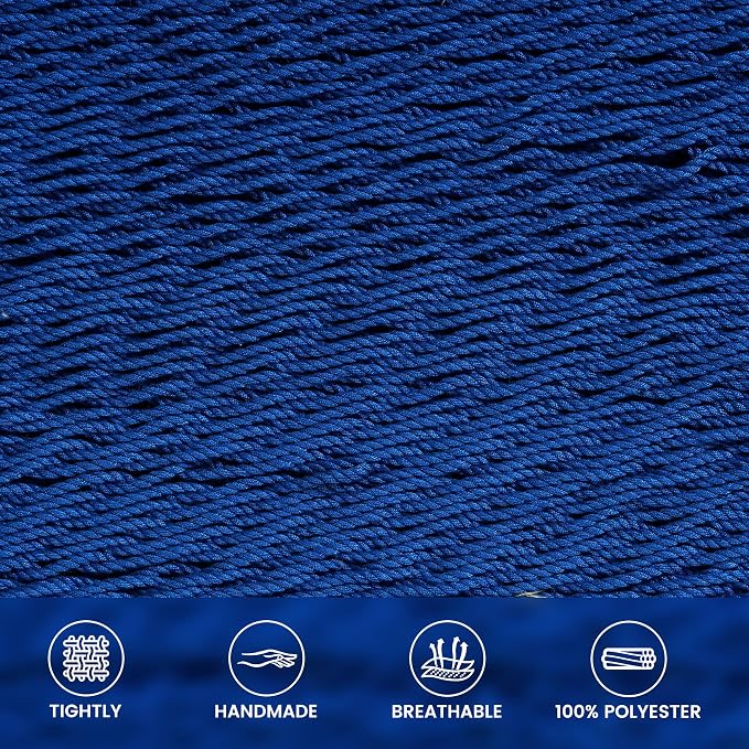 Lazy Daze Hammocks 10.5 FT Double 2 Person Caribbean Rope Hammock, Hand Woven Polyester Hammock with Spreader Bars, for Outside Outdoor Backyard Patio Poolside, 450 LBS Capacity, Blue