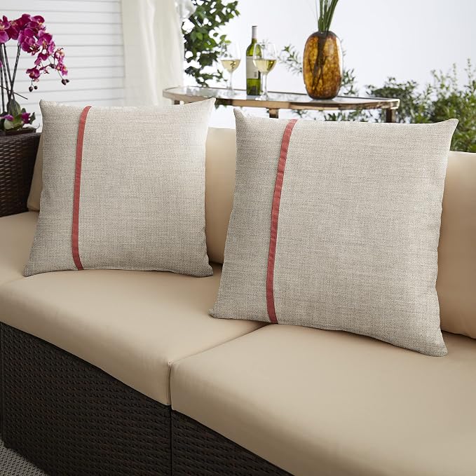 Sorra Home Indoor Outdoor Sunbrella Square Pillows, Set of 2, 20 x 20, Silver Grey & Henna Red