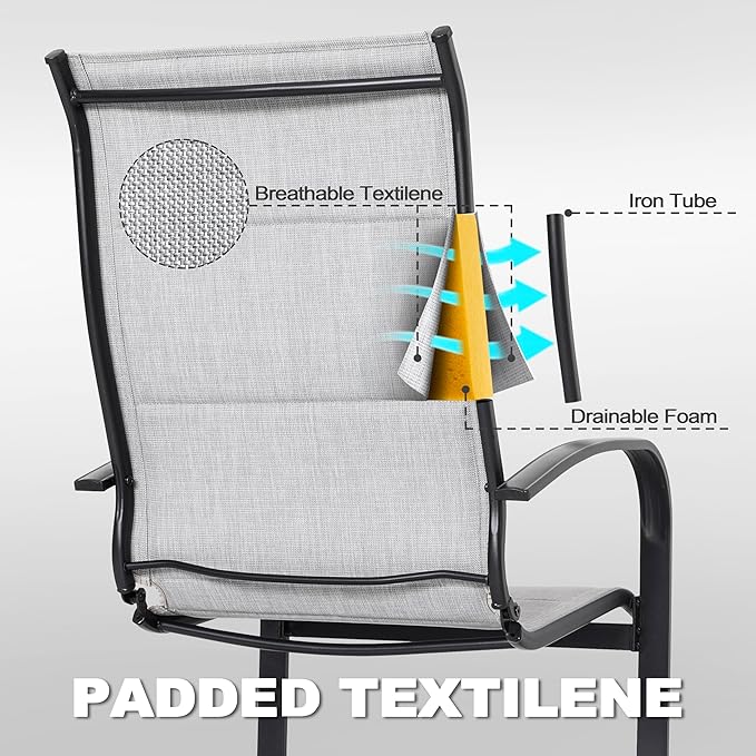 NUU GARDEN 5 Piece Outdoor Dining Set, 4 Textilene Dining Chairs and 37" Square Dining Table with 1.57" Umbrella Hole, for Backyard, Patio, Garden, Gray and Black
