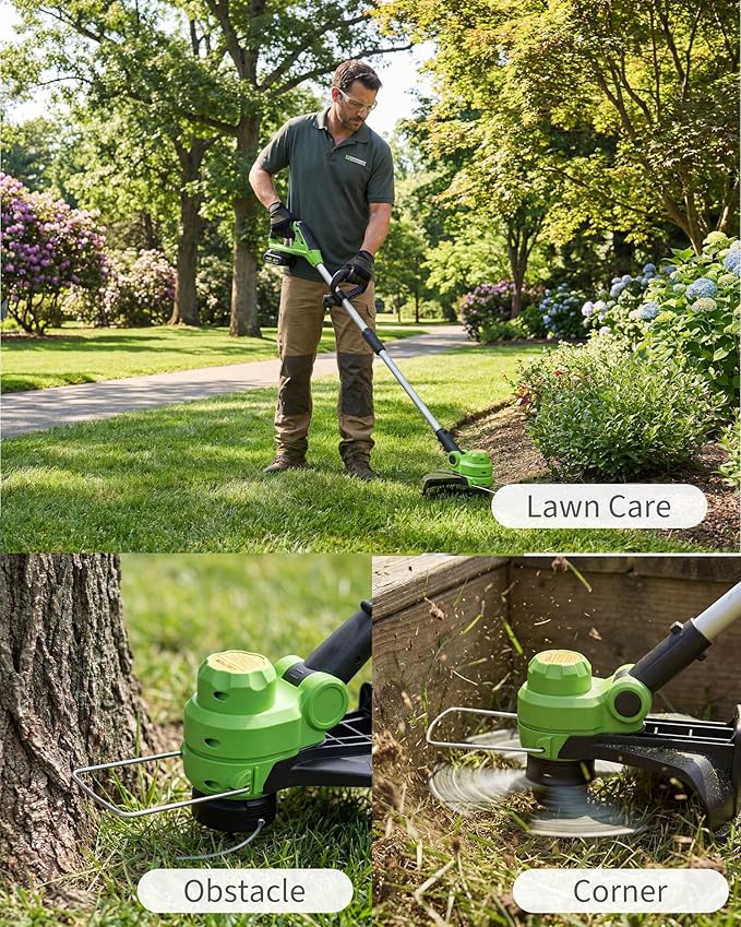 IDEALHOUSE 20V Cordless String Trimmer/Edger, 2-in-1 Weed Trimmer with Guide Wheel for Clean Edges, 12" Cutting Swath, Adjustable Length, Includes 8 Spools, Black & Green
