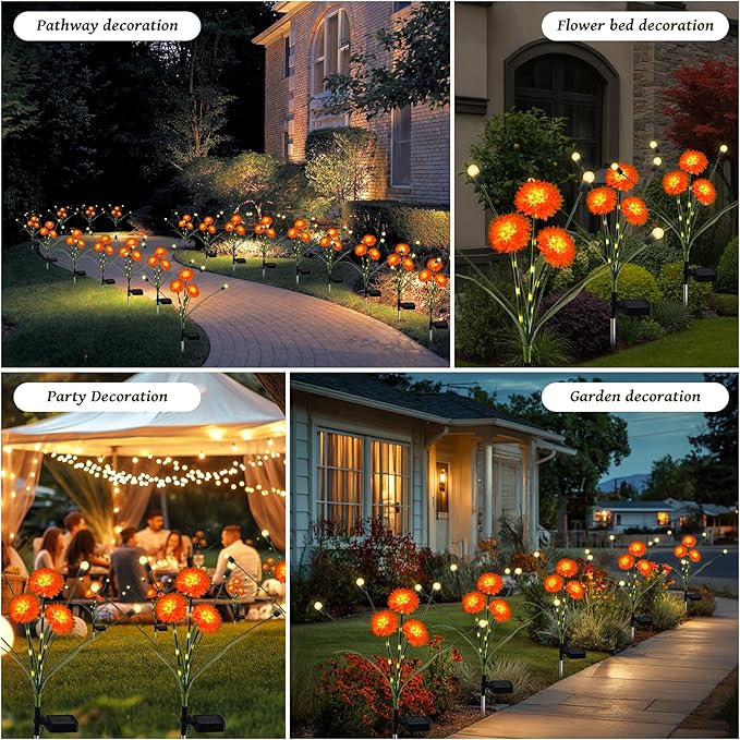 ZENFLORAL'S 4 Pack Solar Garden Lights with Flower and Firefly Decor, Waterproof LED Solar Flowers Outdoor,2 Mode Light for Garden,Patio,Yard,Pathway,Decoration Gifts for Women Mother's Day