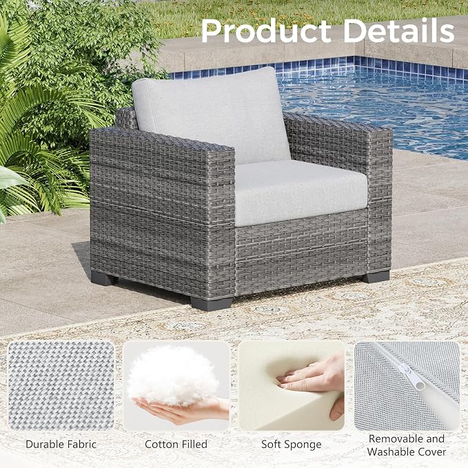 WACASA 5 Piece Patio Furniture Set with Cushions, Outdoor Rattan Sectional Sofa Conversation Set with Washable Covers, Garden & Poolside All-Weather Patio Couch Set