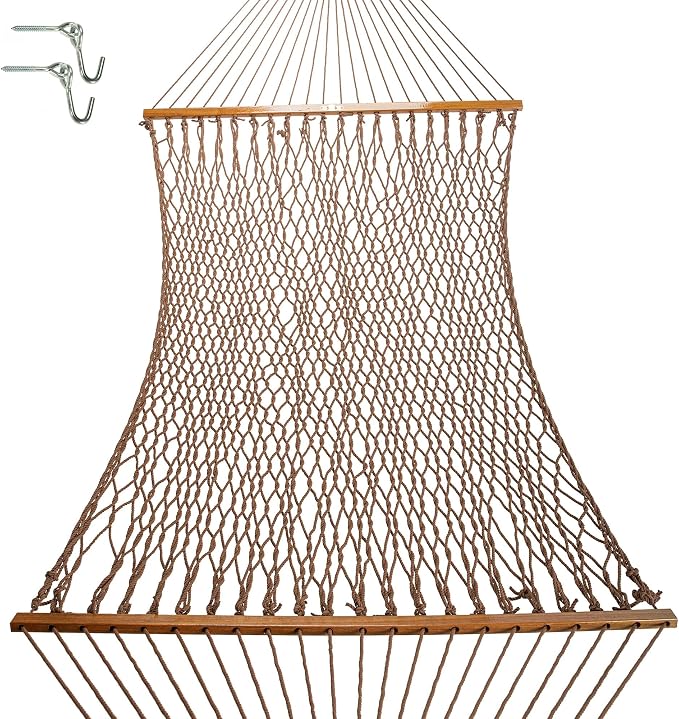 Original Pawleys Island Large Antique Brown DuraCord Rope Hammock – 13 ft. x 55 in., 2-Person, 450 lb Capacity, Oak Spreader Bar, Zinc-Plated Hardware, Handcrafted in the USA
