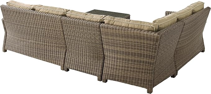 Crosley Furniture Bradenton 5-Piece Outdoor Sectional Sofa Wicker Conversation Patio Furniture Set for Deck, Brown with Sand Cushions
