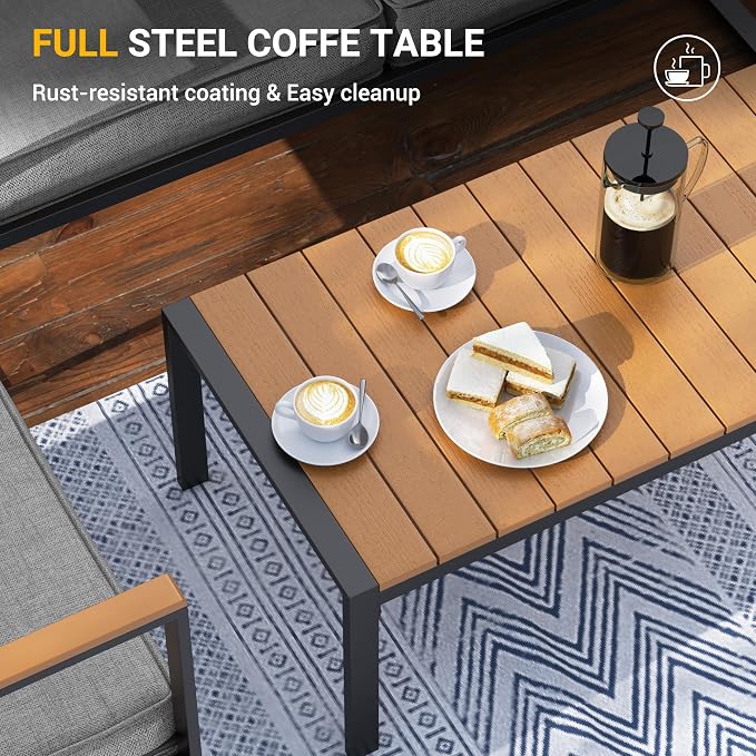 UDPATIO Metal Outdoor Patio Furniture Set, Modern Outdoor Conversation Sets w/Coffee Table, 4 Piece Outside Furniture with Thick, Washable and High-Resiliency Sponge Cushions, Light Grey