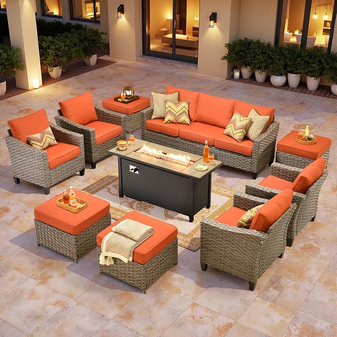 CAODOC Wicker Patio Furniture Set,8 Pieces Modern Outdoor Conversation Set Sectional Sofa with Cushion and Ottomans for Garden, Poolside, Backyard
