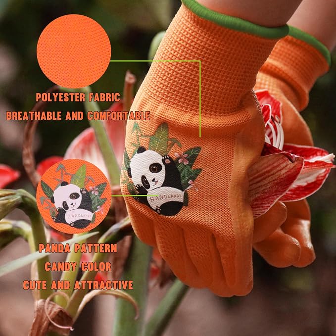 HANDLANDY 2 Pairs Kids Gardening Gloves, Grippy Kids Work Gloves, M | Nitrile Coated Children Toddler Garden Yard Work Cycling Outdoor Playing Gloves for Girls Boys