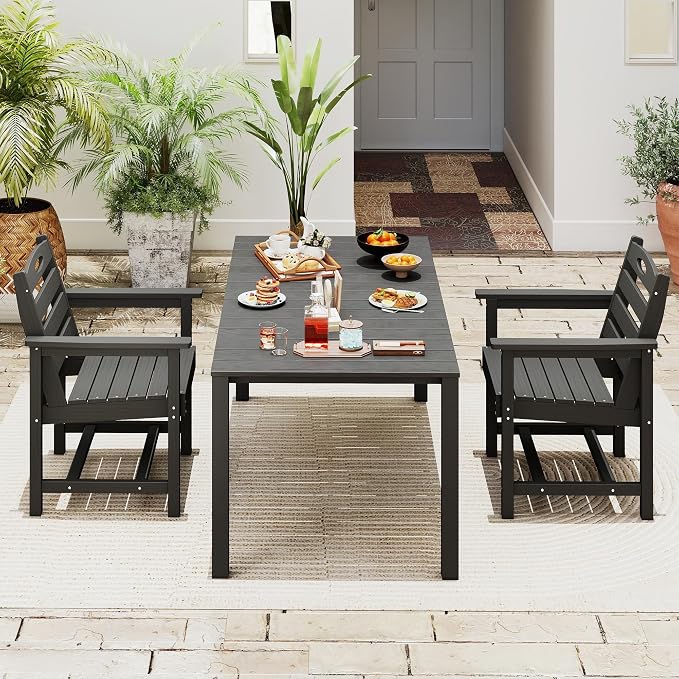 Domi HDPE Outdoor Dining Set, All-Weather 3 Piece Outdoor Dining Table Set with 2" Umbrella Hole, Outdoor Patio Dining Set for Garden, Poolside, Backyard, Deck, Grey