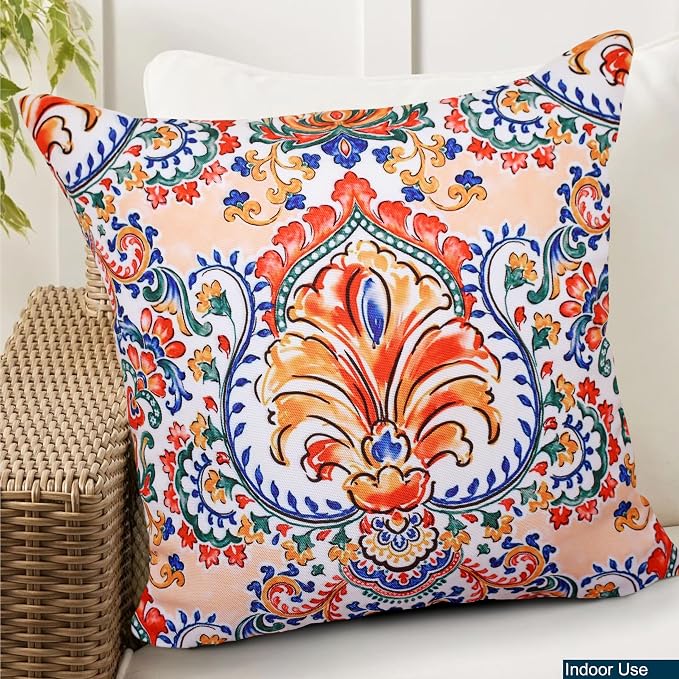 COZY TRENDS Decorative Indoor Outdoor Waterproof Throw Pillows with Inserts - Stylish Comfort for Your Patio Furniture, Garden Chairs, or Indoor Décor 18x18 Inches | Set of 2 (Pink/Orange)