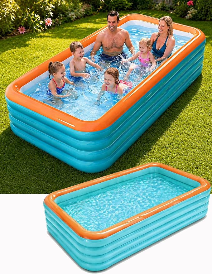 Large Inflatable Pool for Adults - 120" X 68" X 27" 4-Layer Full-Sized Swimming Pool Ideal for Backyard Garden Outdoor Easy Setup Perfect for Family Blow up Pool