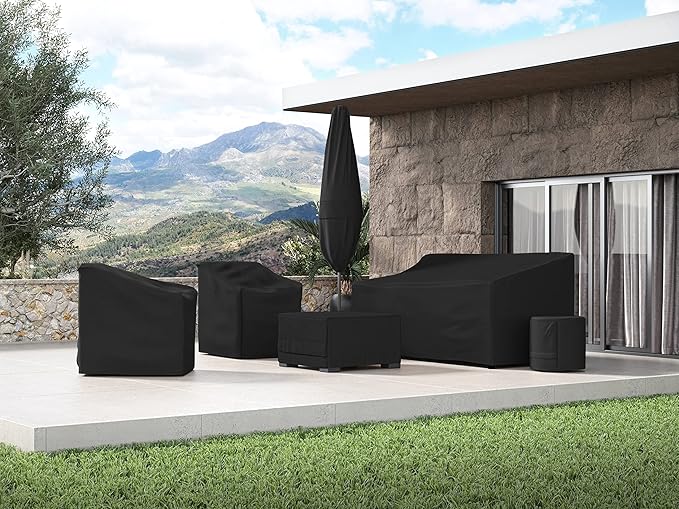 Covermates Ultima Outdoor Chair Cover – All-Weather Water & Rip-Resistant Patio Furniture Protection Heavy-Duty 600D Polyester, Mesh Vents, Buckle Straps & Drawcord, 34W x 40D x 34H, Ripstop Black