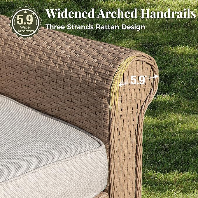 MIXPATIO Patio Furniture Set 6 pcs, Wicker Outdoor Patio Furniture, 3-Seat Sofa, 2 Single Sofas, 2 Ottomans and Coffee Table, Rattan Outdoor Conversation Set for Backyard Deck, Beige