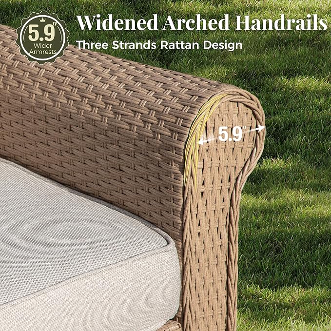 MIXPATIO Patio Furniture Set 4 pcs, Wicker Outdoor Patio Furniture, 3-Seat Sofa, 2 Single Chairs and Coffee Table, Rattan Patio Conversation Set for Backyard Deck, Beige