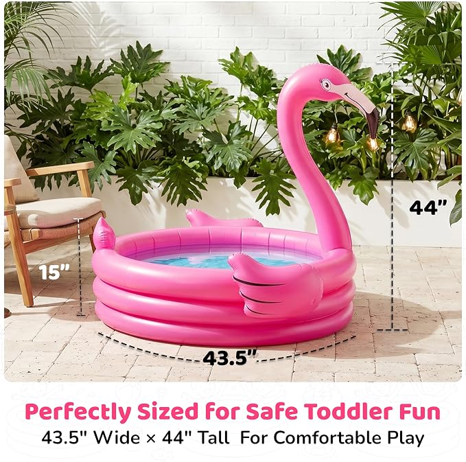 Pink Flamingo Kiddie Pool 48” Inflatables Pool for Kids Holds 65 Gallons of Water - Baby Blow Up Swimming Fun for Kids 1-3 - Portable Backyard Water Play Pools for Boys & Girls