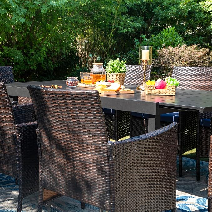 PHI VILLA Wicker Patio Dining Chairs Set of 2 with Removable Cushions | 2 Rattan dining chairs with thick removable seat cushions. Sturdy steel frame, easy assembly.