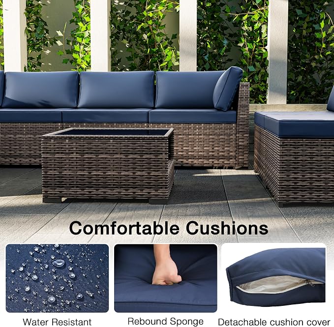 Joyside 10-Piece Patio Furniture Set, Rattan Outdoor Sectional Wicker Patio Conversation Set with Cushions and Coffee Table