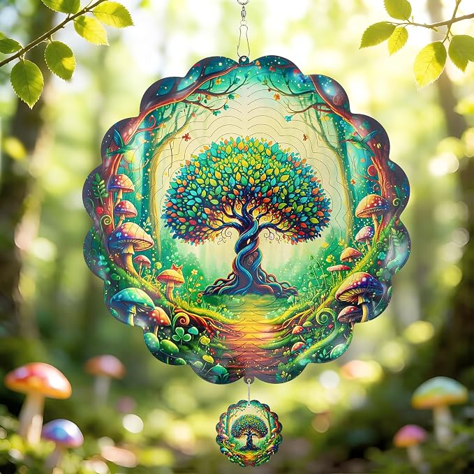 Tree of Life Wind Spinners Outdoor, 12 Inch Laser Cut Stainless Steel Wind Spinner, 3D Kinetic Metal Hanging Sculpture, Yard Art, Garden Decoration, Tree of Life Gifts for Women, Men, Holidays