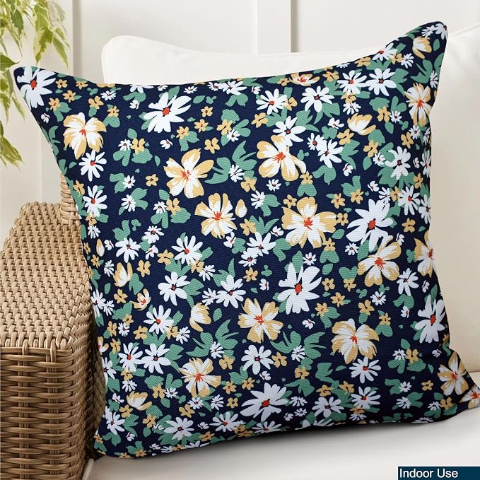 COZY TRENDS Decorative Indoor Outdoor Waterproof Throw Pillows with Inserts - Stylish Comfort for Your Patio Furniture, Garden Chairs, or Indoor Décor 18x18 Inches | Set of 2 (Blue)
