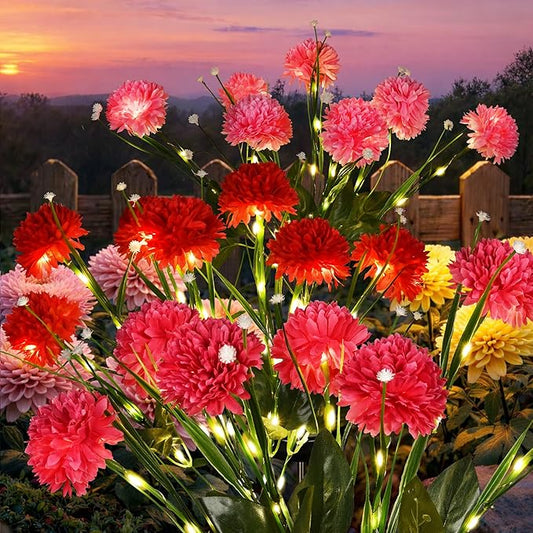 GIGALUMI Solar Lights Outdoor for Garden Decor, 3 Pack Solar Flower Lights Waterproof, 2 Lighting Modes 21 Chrysanthemums for Pathway,Yard, Patio Decoration, Gardening Gifts for Women (Muiltcolored)