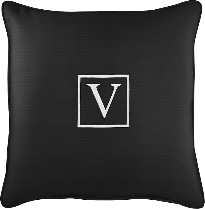 Sorra Home AMZ594911SP 18 V Embroidered Lumbar Pillow, V-Black-13 in x 20 in, Sunbrella - Canvas Black
