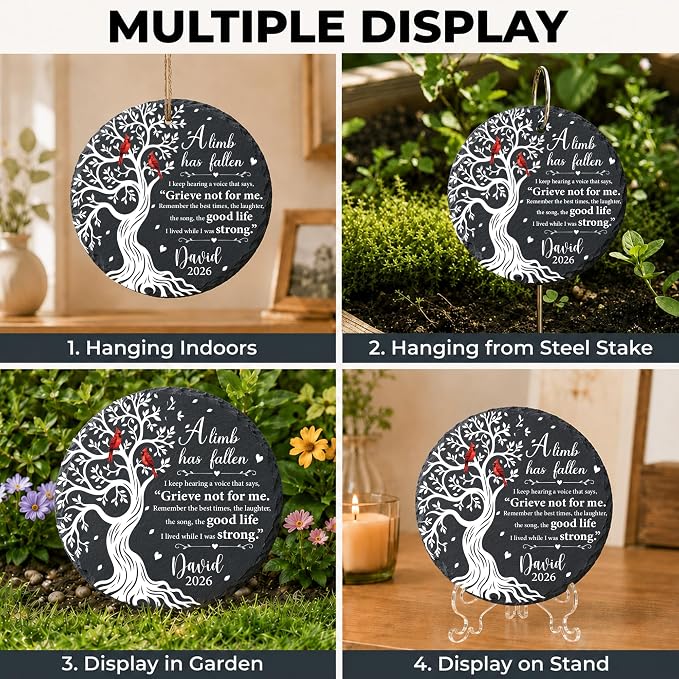 Personalized Memorial Garden Stone, Red Cardinal Garden Stones for Loss of Loved Ones, Bereavement Sympathy Gift, Grieving Gifts, Weatherproof Outdoor Memorial Natural Stone, A Limb Has Fallen